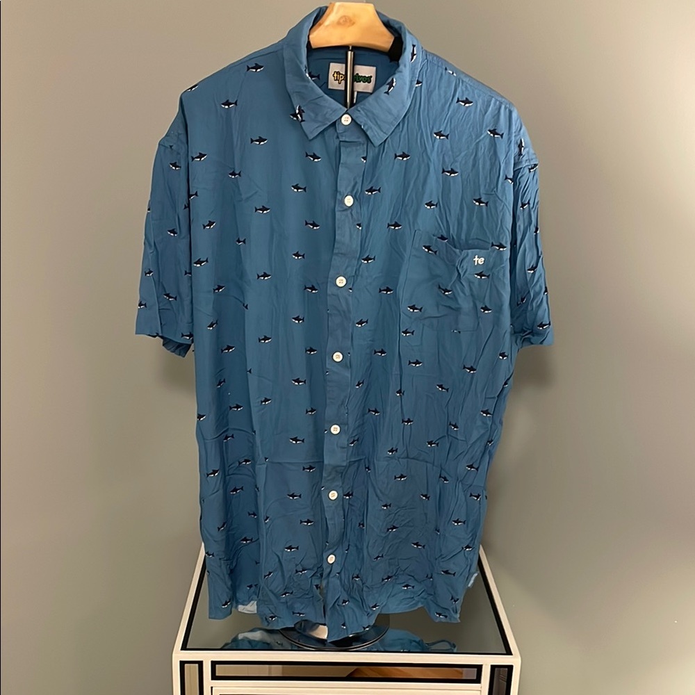 Tipsy Elves Blue Shark MEN'S DEEP BLUE SEA HAWAIIAN SHIRT new XXL